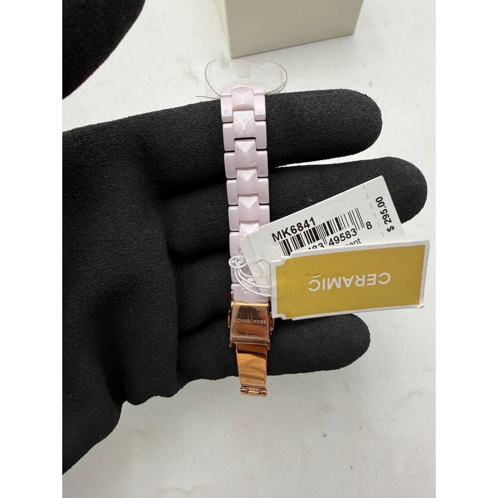 Michael Kors MK6841 Pink Ceramic Watch Crystal Bezel Women’s Quartz w/ Tag - Picture 3 of 11